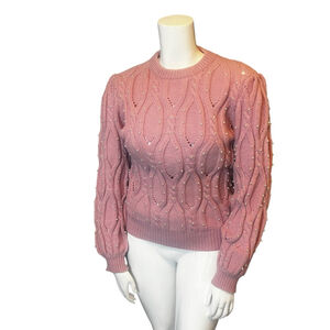 Women's Alice Blue Romantic Pink Pearl Cable Knit Crew Soft Sweater Size L